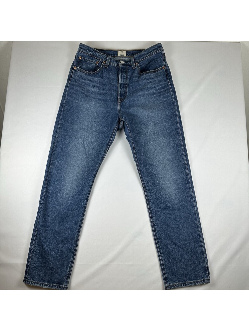 Levis 501 Original Mens W30 L30 Medium Wash Blue Straight Leg Button Fly Jeans